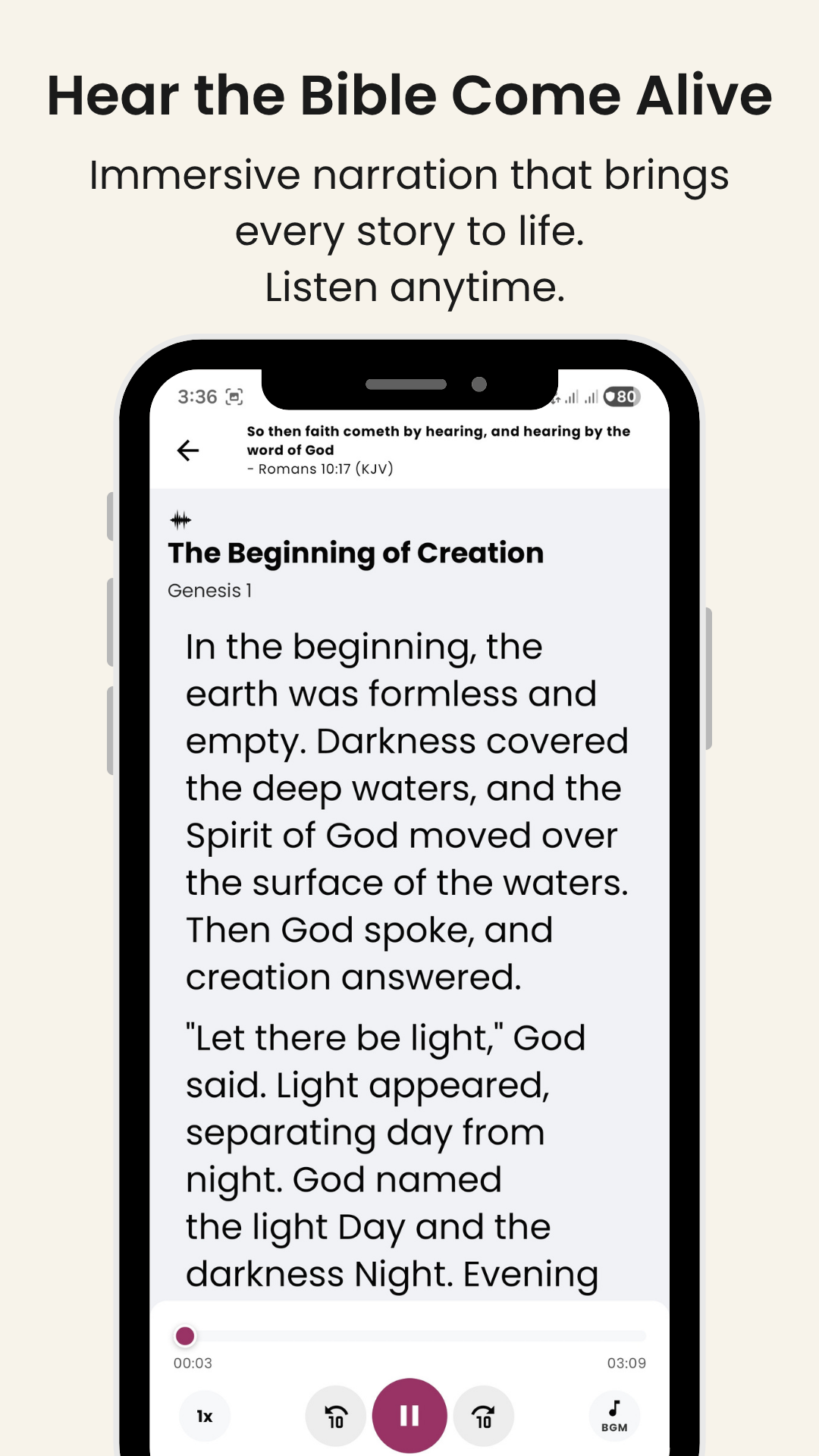 Hear the Bible Come Alive - immersive narration that brings every story to life. Listen anytime.